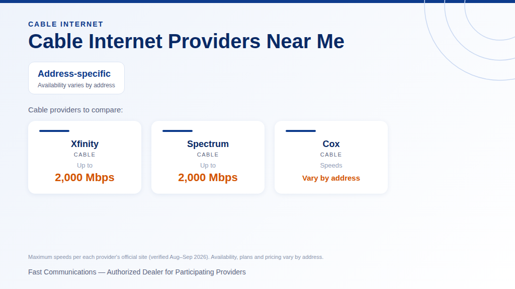 Cable internet providers near me comparison: Xfinity, Spectrum and Cox